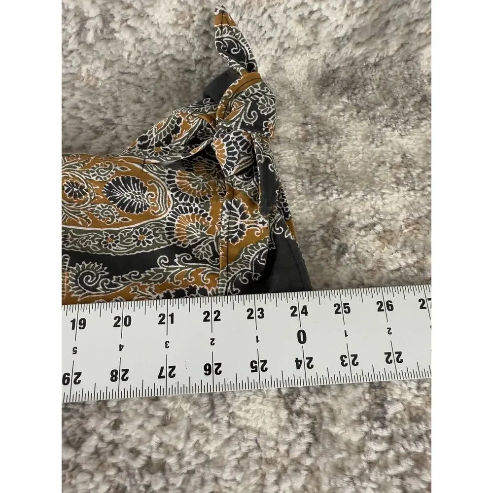 Free‎ People Sz 6 Black & Gold Paisley Print High Rise Crop Pants Boho Artsy